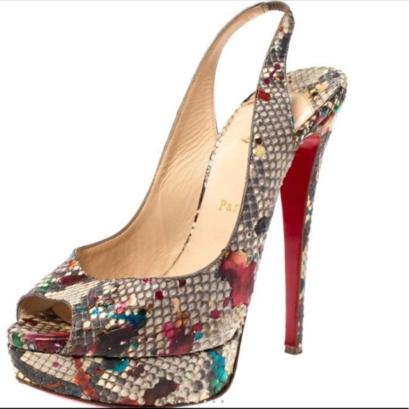 Pre-owned Multicolor Python Lady Peep Toe Platform - Picture 3 of 3